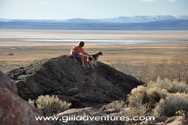 Dog and Child take in the Alvord Desert view.
